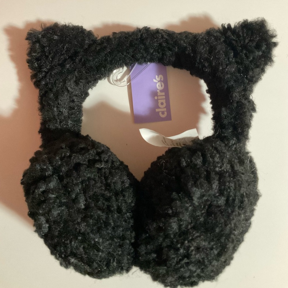 Claire's Black Fuzzy Cat Ear Muffs